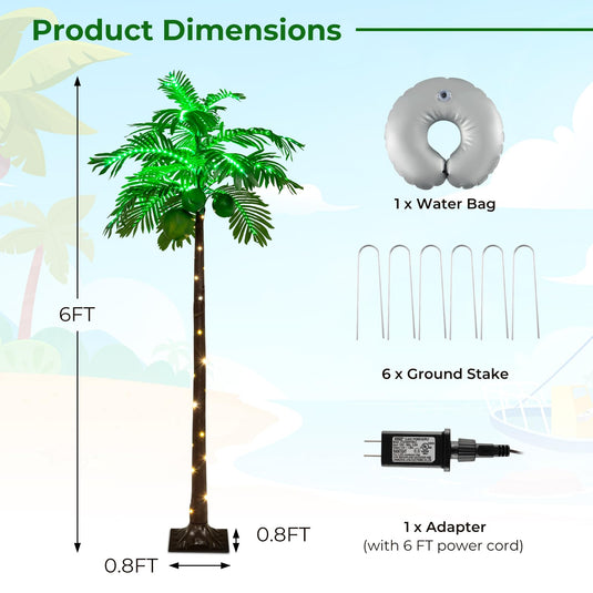 Goplus 6FT Artificial Lighted Palm Tree, Outdoor Light Up Tropical Palm Trees with 309 LED Lights