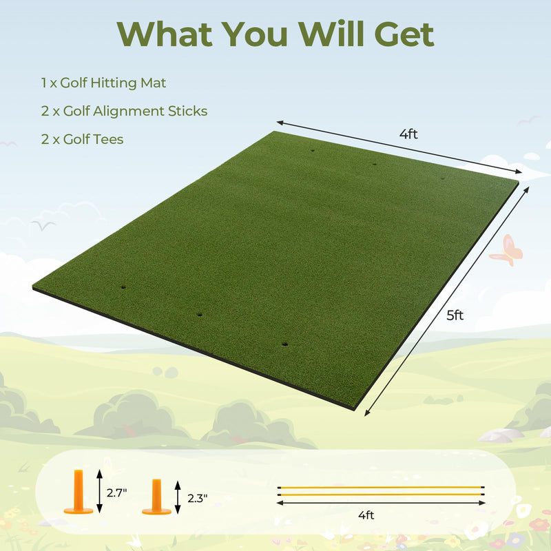 Load image into Gallery viewer, Goplus Golf Mat, 5x3ft/5x4ft Golf Hitting Mat 20/25/27/32mm Thick w/2 Alignment Sticks &amp; 2 Golf Tees
