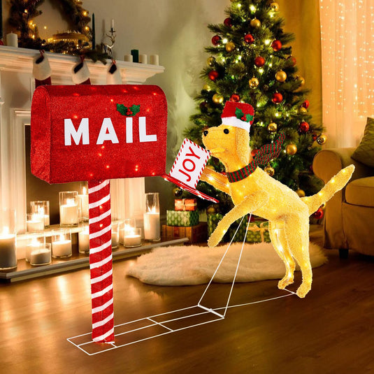 Goplus 3.5 FT Lighted Dachshund Climbing Mailbox, Pre-Lit Christmas Holiday Decoration