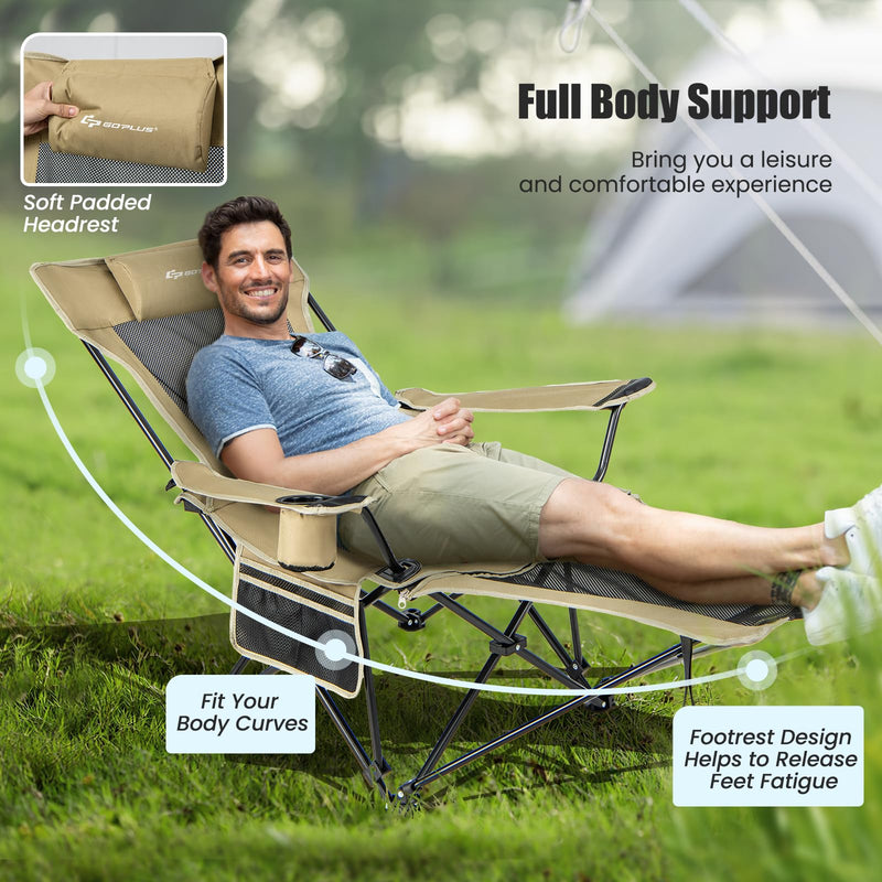 Load image into Gallery viewer, Goplus Reclining Camping Chair with Foot Rest, Folding Lounge Chair for Adults, w/Adjustable Backrest
