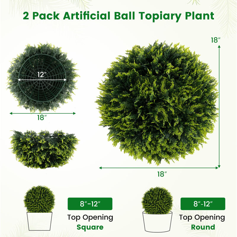 Load image into Gallery viewer, Goplus 2 PCS 18 Inch Artificial Cedar Topiary Ball, Round Faux Cypress Balls Outdoor, Fake Plant Sphere
