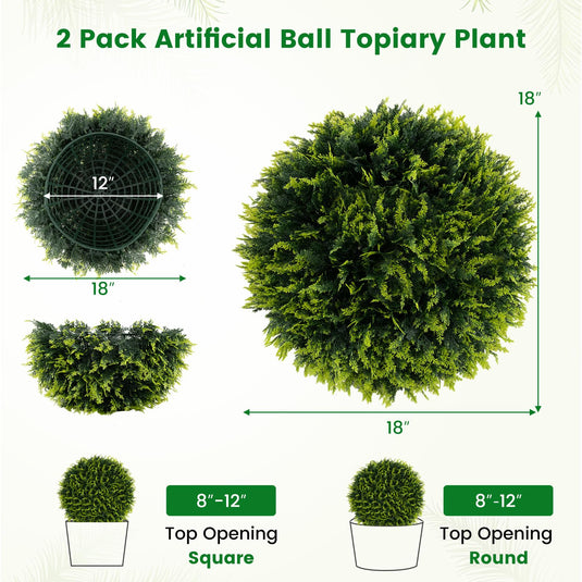 Goplus 2 PCS 18 Inch Artificial Cedar Topiary Ball, Round Faux Cypress Balls Outdoor, Fake Plant Sphere