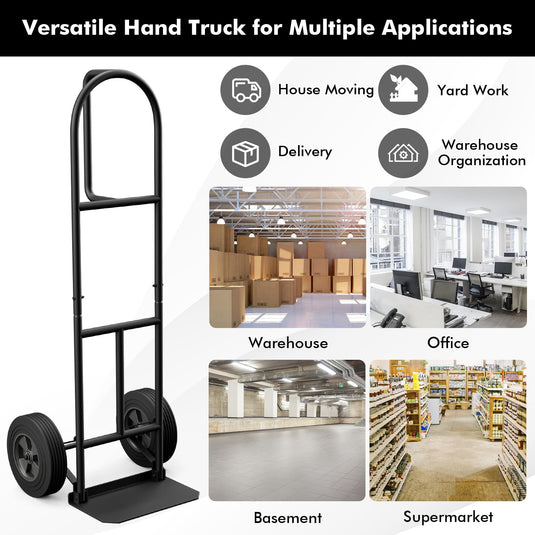 Goplus P-Handle Hand Truck, High Back Sack Barrow with 10" Wheels, Built-in Double Bearings and Foldable Load Plate