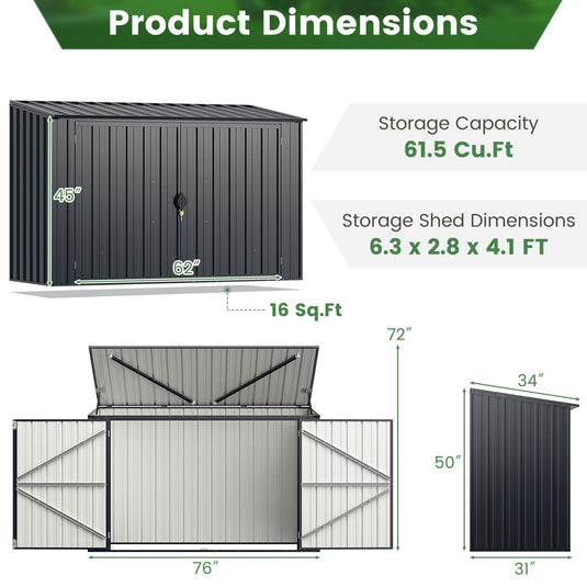 Goplus 6.3 x 2.8 FT Metal Outdoor Storage Shed, Snap-on Structures for Efficient Assembly