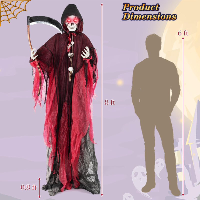 Load image into Gallery viewer, Goplus 8 Ft Halloween Animatronics, Sound &amp; Touch Activated Grim Reaper with Sickle, Glowing LED Eyes &amp; Scary Voices
