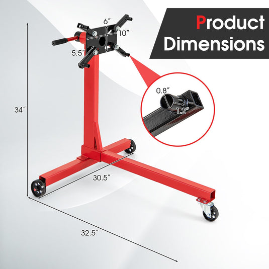 Goplus Engine Stand, 750 LBS (3/8 Ton) Motor Stand with Wheels, 360 Degree Rotating Head & Adjustable Arms