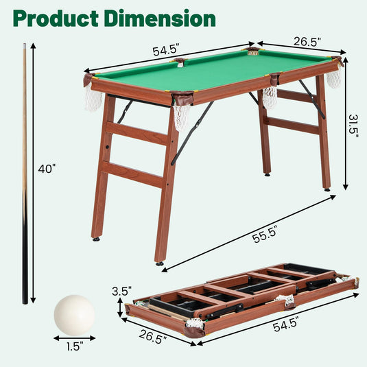 Goplus 55’’ Pool Table Set, Folding Billiards Table 2 Cue Sticks, 16 Balls, 2 Chalks, Triangle, Brush