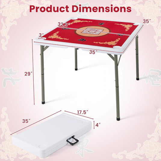 Goplus Mahjong Table, 35" Square Folding Card Table w/4Cup Holders, Anti Slip Mat, HDPE Tabletop w/Removable Mat