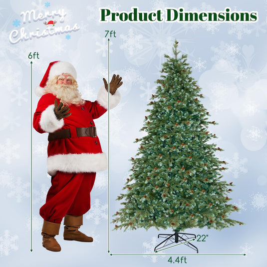 Goplus 7ft Pre-Lit Artificial Christmas Tree, Hinged Full Xmas Pine Tree with 340 Warm White LED Lights