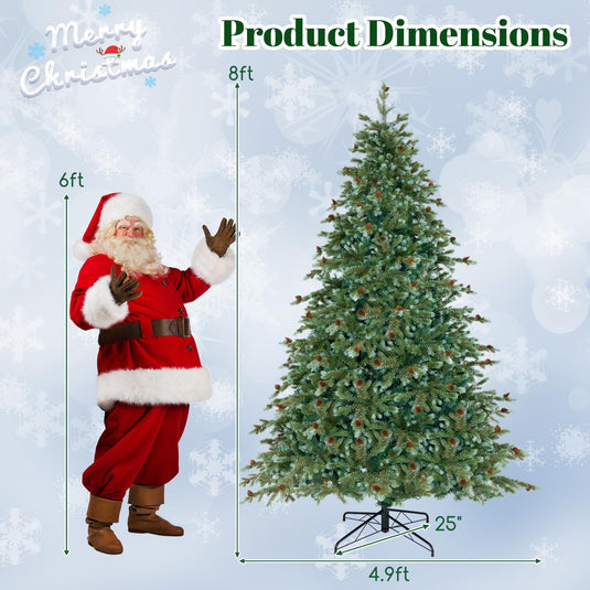 Goplus 8ft Pre-Lit Artificial Christmas Tree with 410 Warm White LED Lights, 8 Modes, 1226 PVC & PE Branch Tips