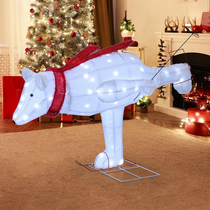 Load image into Gallery viewer, Goplus 4.5 FT Lighted Skiing Polar Bear, Light up Christmas Decoration with Red Scarf
