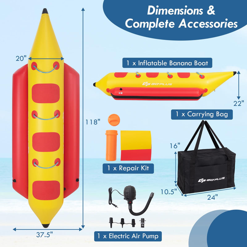 Load image into Gallery viewer, Goplus Inflatable Towable Tubes for Boating, 1-3 Rider Hot Dog Tube w/Electric Air Pump, Carrying Bag
