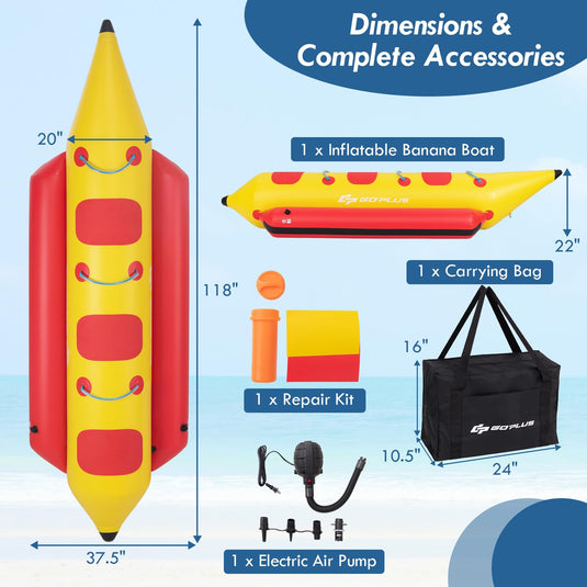 Goplus Inflatable Towable Tubes for Boating, 1-3 Rider Hot Dog Tube w/Electric Air Pump, Carrying Bag