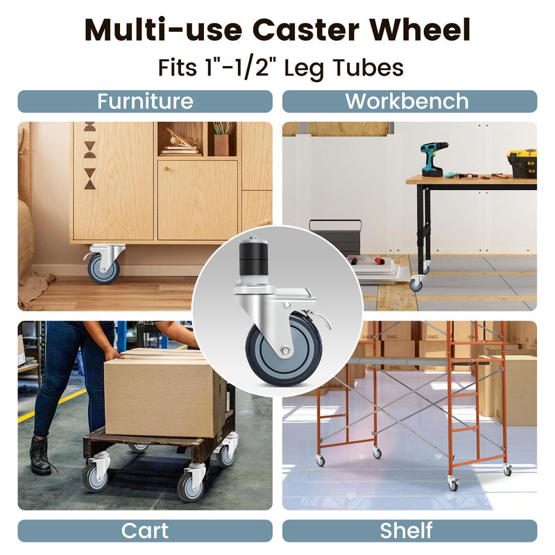 Load image into Gallery viewer, Goplus 4 inch Caster Wheel Set,Expanding Stem Caster Set of 4, 2 Wheels with Brakes
