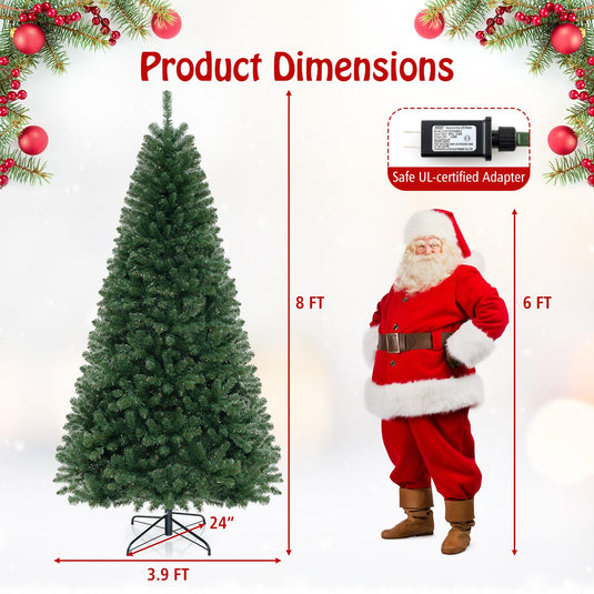 Goplus 8ft Pre-Lit Christmas Tree, Artificial Hinged Xmas Tree with 400 Warm White LED Lights