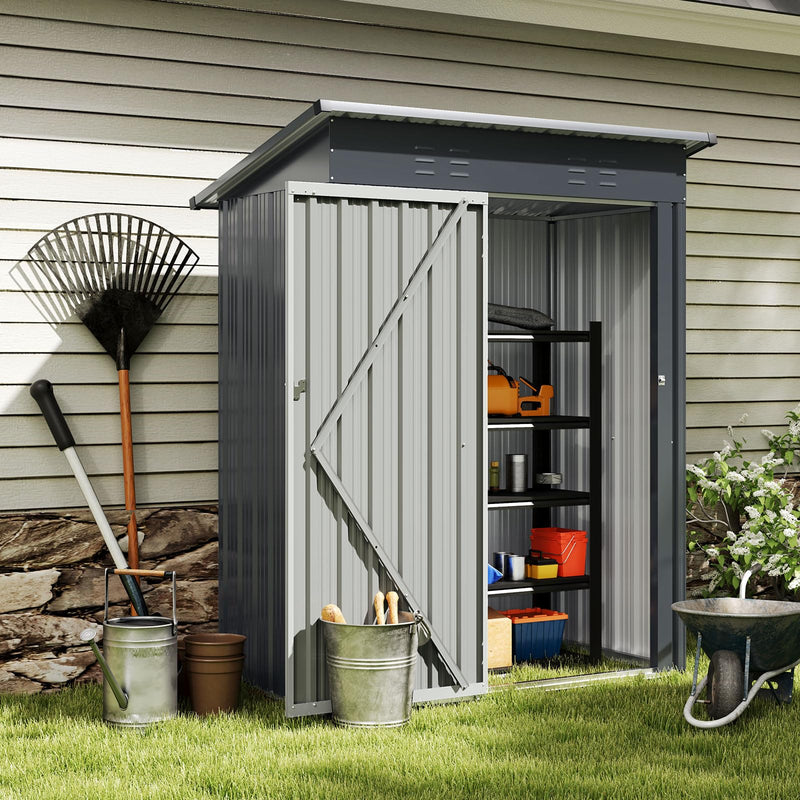 Load image into Gallery viewer, Goplus 5 x 3 FT Outdoor Storage Shed, Galvanized Metal Tool House w/Sloped Roof, 2 Vents, Lockable Door
