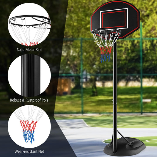 Goplus Portable Basketball Hoop Outdoor, 5.5-7.5 FT Basketball Goal with 5 Adjustable Height