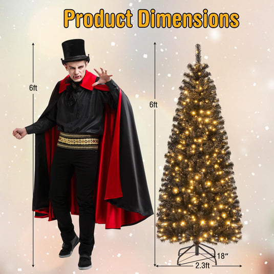 Goplus Black Pencil Christmas Tree, Pre-lit Artificial Halloween Tree