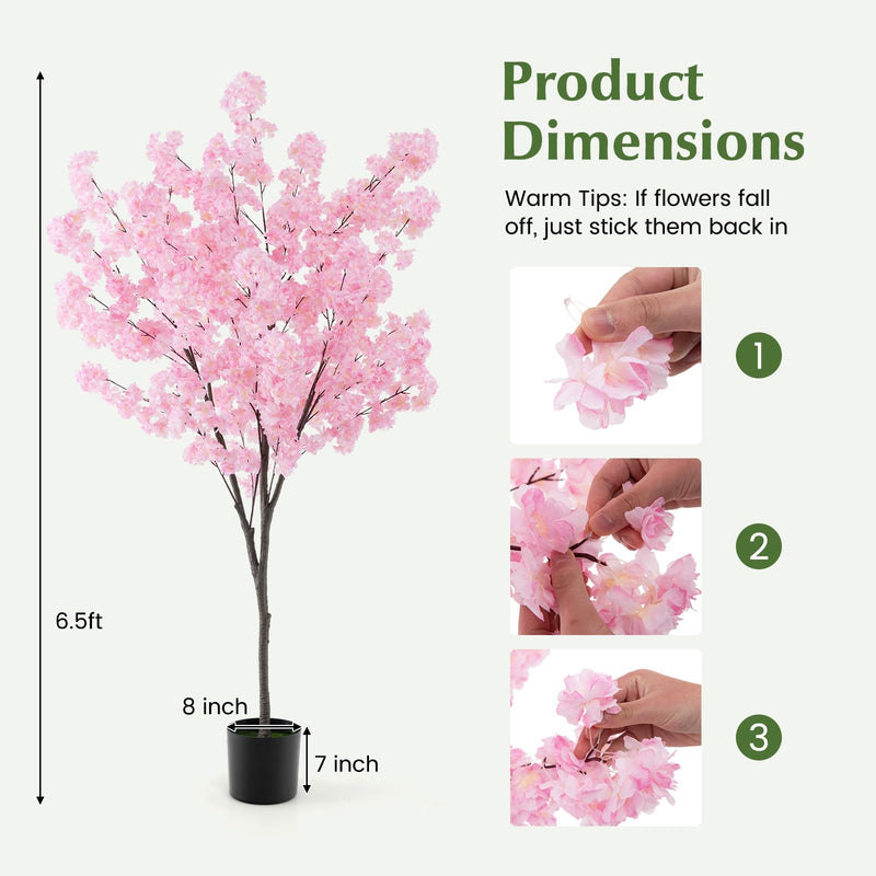 Load image into Gallery viewer, Goplus 6.5FT Artificial Cherry Blossom Tree, Pink Fake Flower Tree, Faux Floral Plant Blooming Tree in Cement Pot
