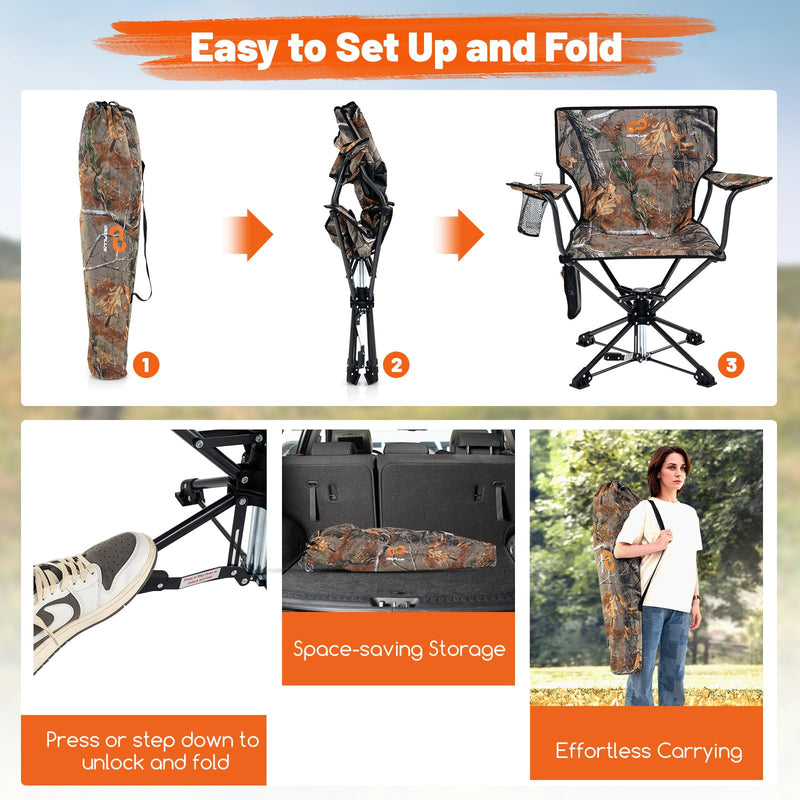 Load image into Gallery viewer, Goplus Swivel Camping Chair, Potable Hunting Chair for Adults w/Cup Holder &amp; Carrying Bag
