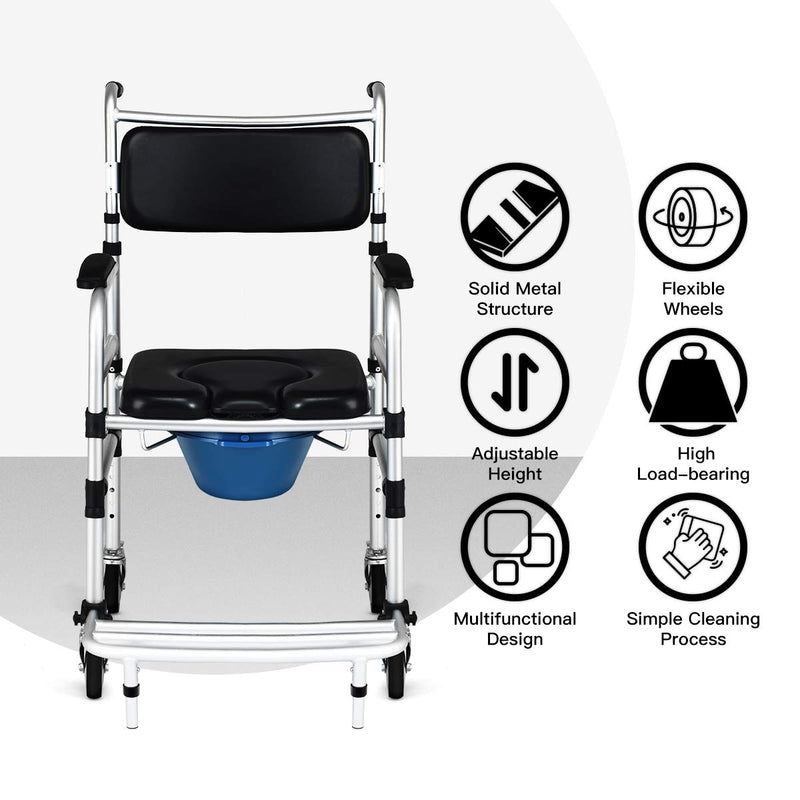 Load image into Gallery viewer, Goplus 4 in 1 Shower Commode Wheelchair, 330lbs Bedside Commode Chair for Toilet with Arms
