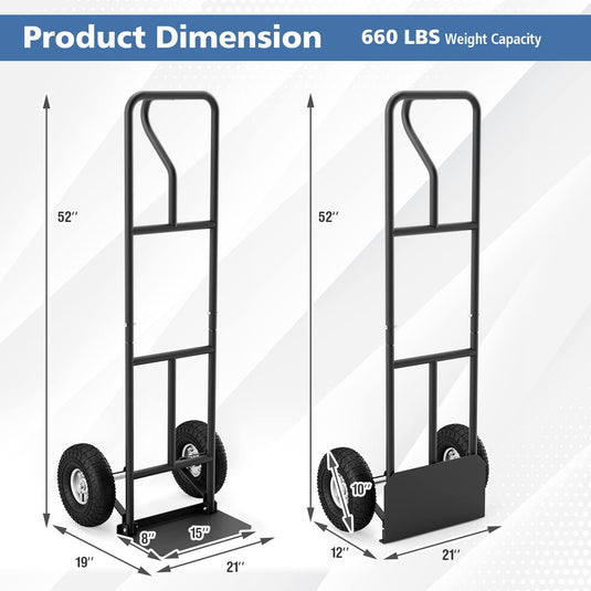 Goplus P-Handle Hand Truck, High Back Sack Barrow with 10" Wheels, Built-in Double Bearings and Foldable Load Plate