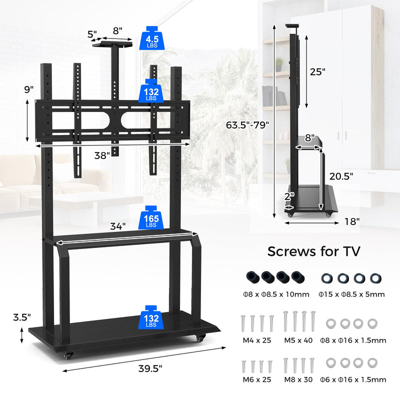 Load image into Gallery viewer, Goplus Mobile TV Stand, Rolling TV Cart with Camera Shelf &amp; AV Shelves
