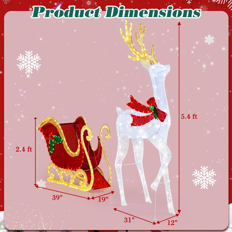 Load image into Gallery viewer, Goplus Lighted Christmas Reindeer &amp; Sleigh Set, Light-up Xmas Decorations with 462 LED Lights
