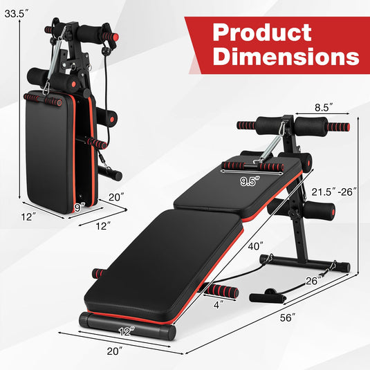 Goplus 7 in 1 Sit up Bench, Foldable Workout Bench w/4 Position Adjustable Height