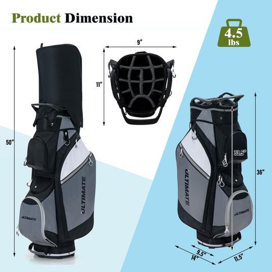 Goplus Golf Cart Bag with 14-Way Top Dividers, Golf Club Bag with 7 Zippered Pockets Including Cooler Bag