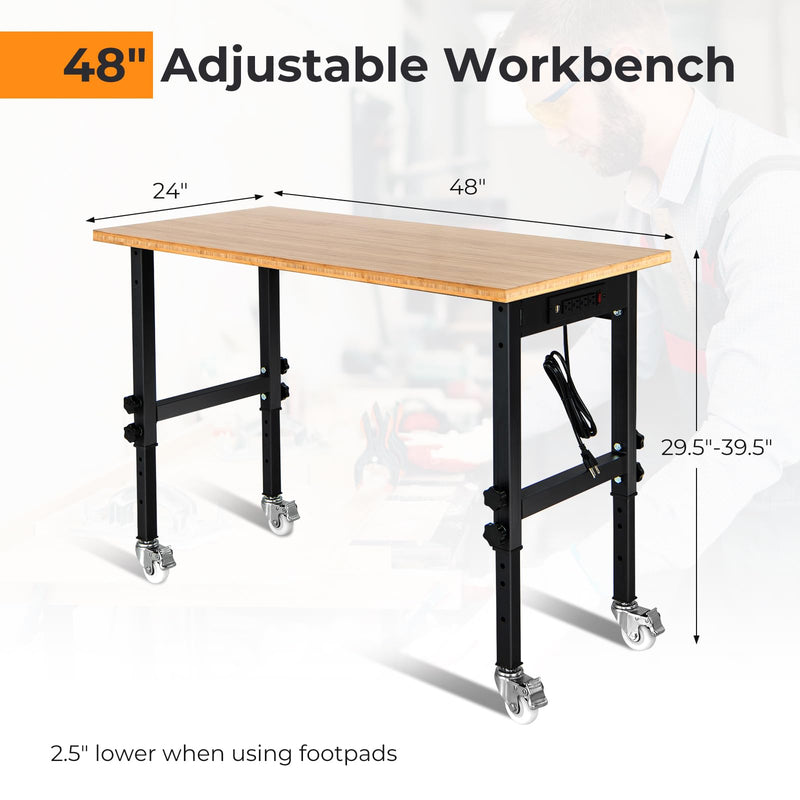 Load image into Gallery viewer, Goplus Work Bench with Power Outlet, 48¡±Adjustable Rolling Work Table w/Removable Wheels &amp; Foot Pads, 1984LBS Capacity
