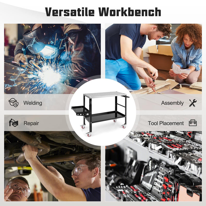 Load image into Gallery viewer, Goplus 36” x 18” Rolling Welding Table, 1200 lbs Welding Workbench on Wheels w/Tool Rack &amp; Tray
