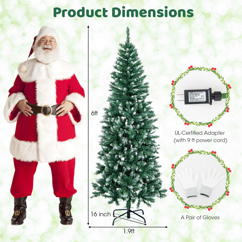 Load image into Gallery viewer, Goplus 9ft Pre-Lit Artificial Pencil Christmas Tree, Hinged Slim Xmas Tree with 500 Warm-White LED Lights
