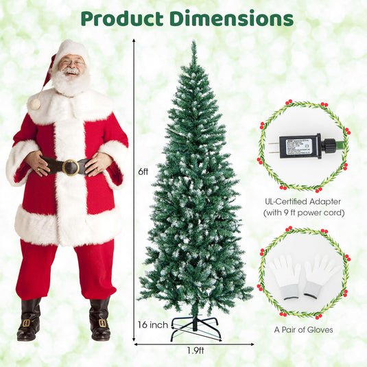 Goplus 9ft Pre-Lit Artificial Pencil Christmas Tree, Hinged Slim Xmas Tree with 500 Warm-White LED Lights