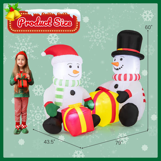 Goplus 5FT Christmas Inflatables, LED Lighted Xmas Double Inflatable Snowmen Holding Gift Boxes