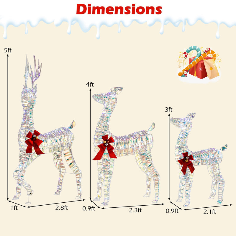 Load image into Gallery viewer, Goplus 3-Piece Large Lighted Christmas Reindeer Family, Light up Xmas Decorations w/LED Lights &amp; Bows
