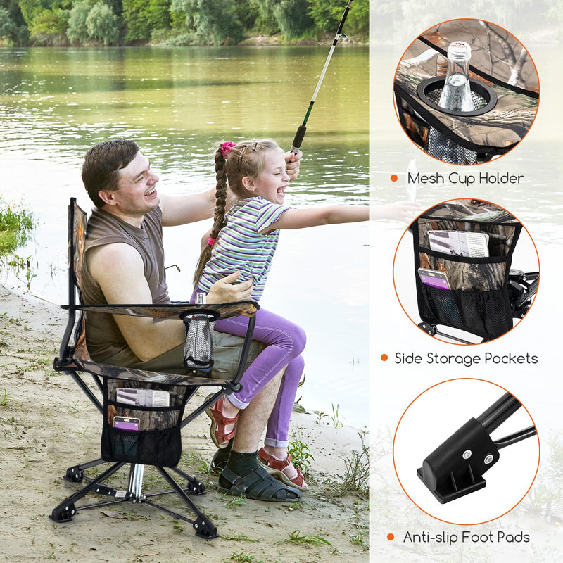 Load image into Gallery viewer, Goplus Swivel Camping Chair, Potable Hunting Chair for Adults w/Cup Holder &amp; Carrying Bag
