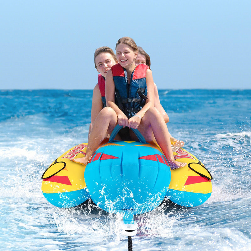 Load image into Gallery viewer, Goplus Inflatable Towable Tubes for Boating, Water Sports Banana Boat with 3 EVA-padded Seats for Towing Rider
