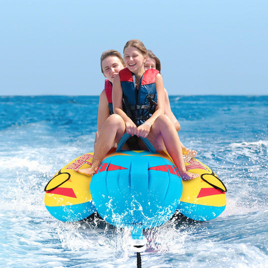 Goplus Inflatable Towable Tubes for Boating, Water Sports Banana Boat with 3 EVA-padded Seats for Towing Rider