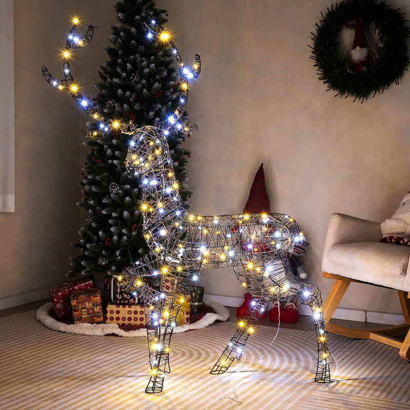 Load image into Gallery viewer, Goplus 4.6 FT Pre-Lit Christmas Reindeer, 3D Buck Decoration with 300 Bright LED Lights
