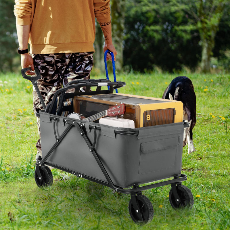 Load image into Gallery viewer, Goplus Collapsible Foldable Wagon, Heavy-Duty Wagon Cart w/Adjustable Handlebar, Bottle Holders &amp; Storage Pocket
