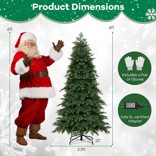 Goplus 6ft Pre-Lit Artificial Christmas Tree with 300 Multicolored & Warm White LED Lights, 11 Modes, Remote Control, 721 PVC & PE Tips