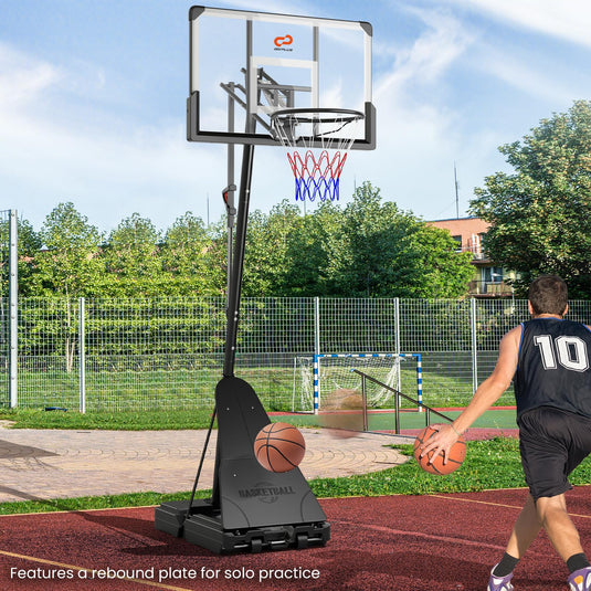 Goplus Basketball Hoop Outdoor, 4.9-10 FT Quickly Height Adjusted Basketball Goal System with 44 Inch PC Backboard