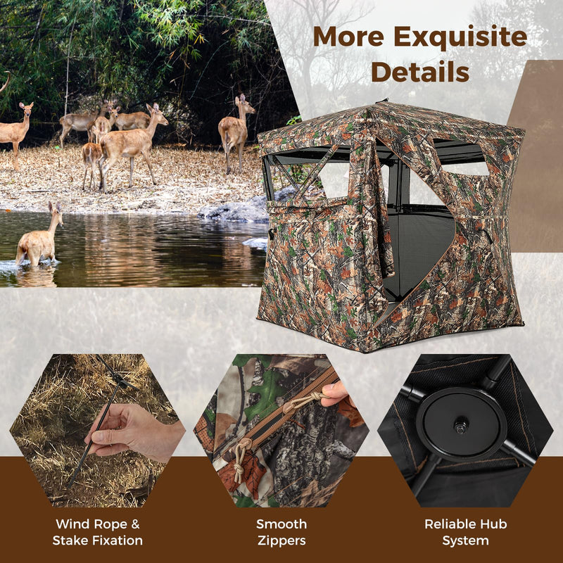 Load image into Gallery viewer, Goplus Camouflage Hunting Blind for 3-4 People, One-Way See-Through Hunting Tent w/270° Viewing Range
