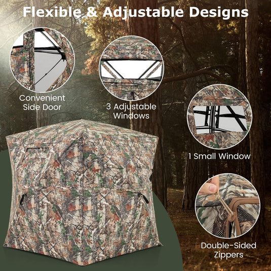 Goplus 360 Degree See-Through Hunting Blind w/Full-Open Door, Carrying Bag, 2-3 Person Ground Blind for Deer Turkey Hunting