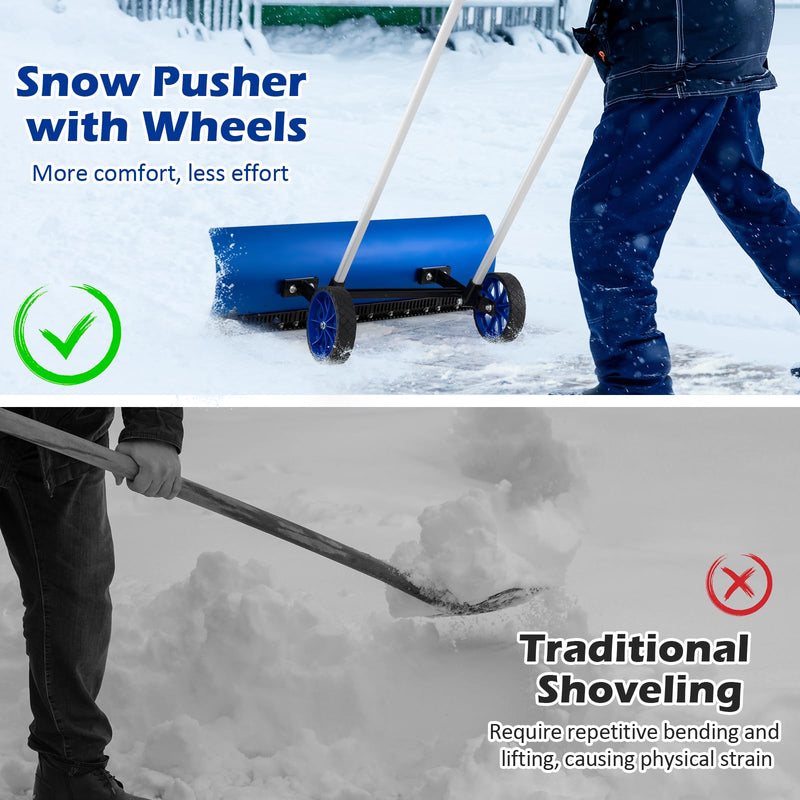 Load image into Gallery viewer, Goplus Snow Shovel for Driveway, Aluminum Snow Pusher with Wheels &amp; 37.5” Extra Wide Bi-Directional Blade
