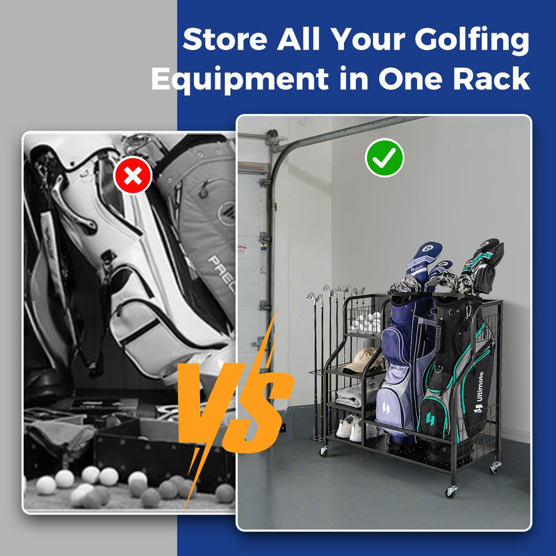 Load image into Gallery viewer, Goplus Golf Bag Storage Garage Organizer, Extra Large Storage Stand for 2 Golf Bags
