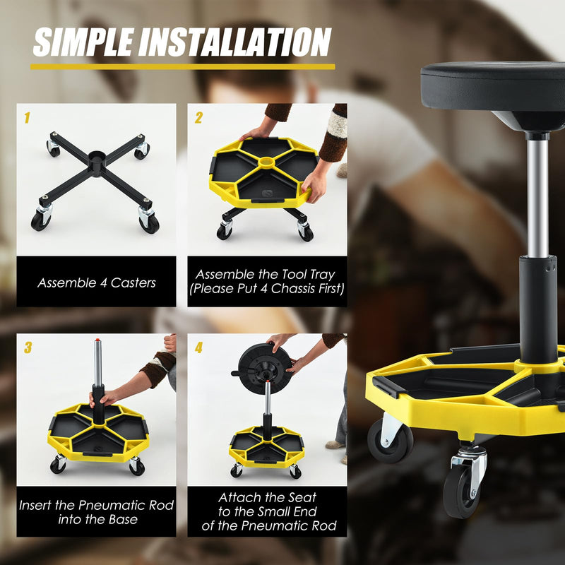 Load image into Gallery viewer, Goplus Mechanic Stool, Rolling Garage Chair with 16”-22” Adjustable Height, Removable Magnetic Tool Tray
