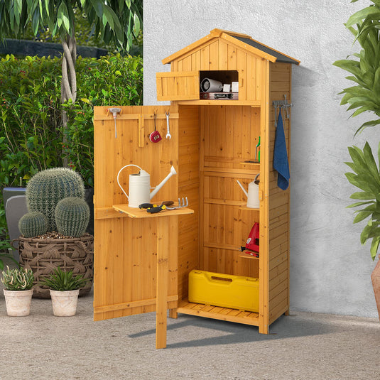 Goplus Outdoor Storage Shed, Wooden Garden Storage Cabinet with Lockable Doors