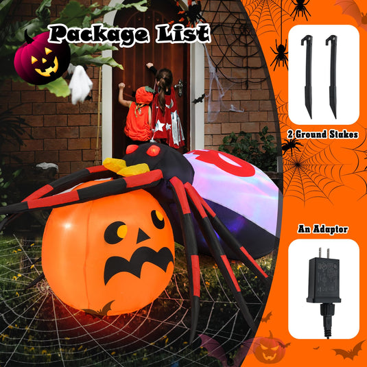 Goplus 5 FT Halloween Inflatable Spider with Pumpkin, LED Lighted Halloween Decoration